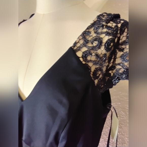 Black Flutter Sleeve V-Neck Maxi Gown - Picture 2 of 8